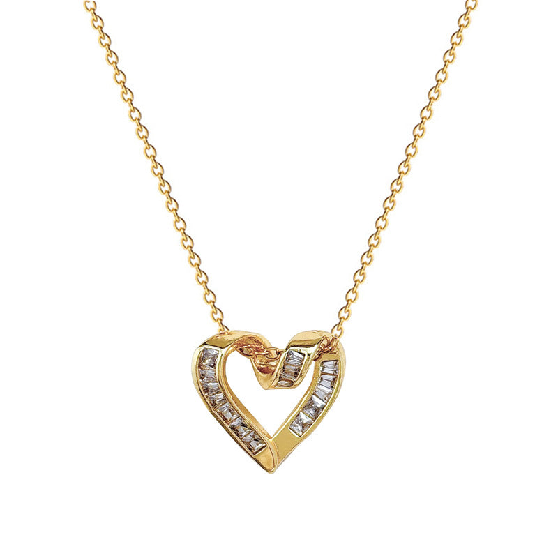 Collar con Colgante de Acero Inoxidable con Circonitas Incrustadas en Forma de Corazón Estilo Dibujos Animados para Mujeres y Hombres, Cadena Minimalista a la Clavícula