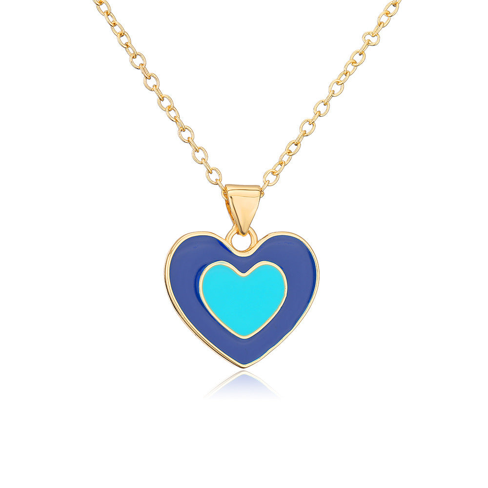 Minimalist Clavicle Necklace with Enamel-Coated Heart Pendant in Copper Base with 18K Gold Plating
