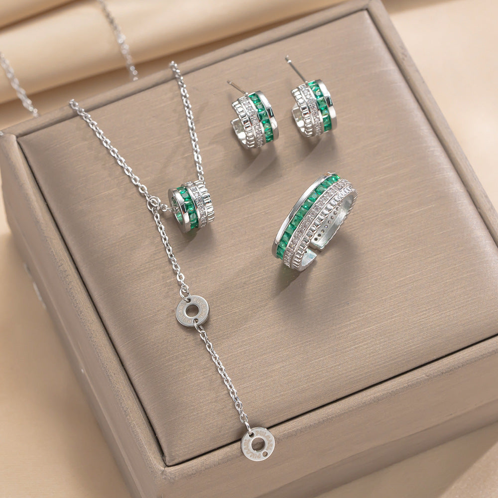 Set di collana in acciaio al titanio geometrico minimalista di lusso leggero con ciondolo in rame placcato oro 18 carati e intarsio in zircone, unisex