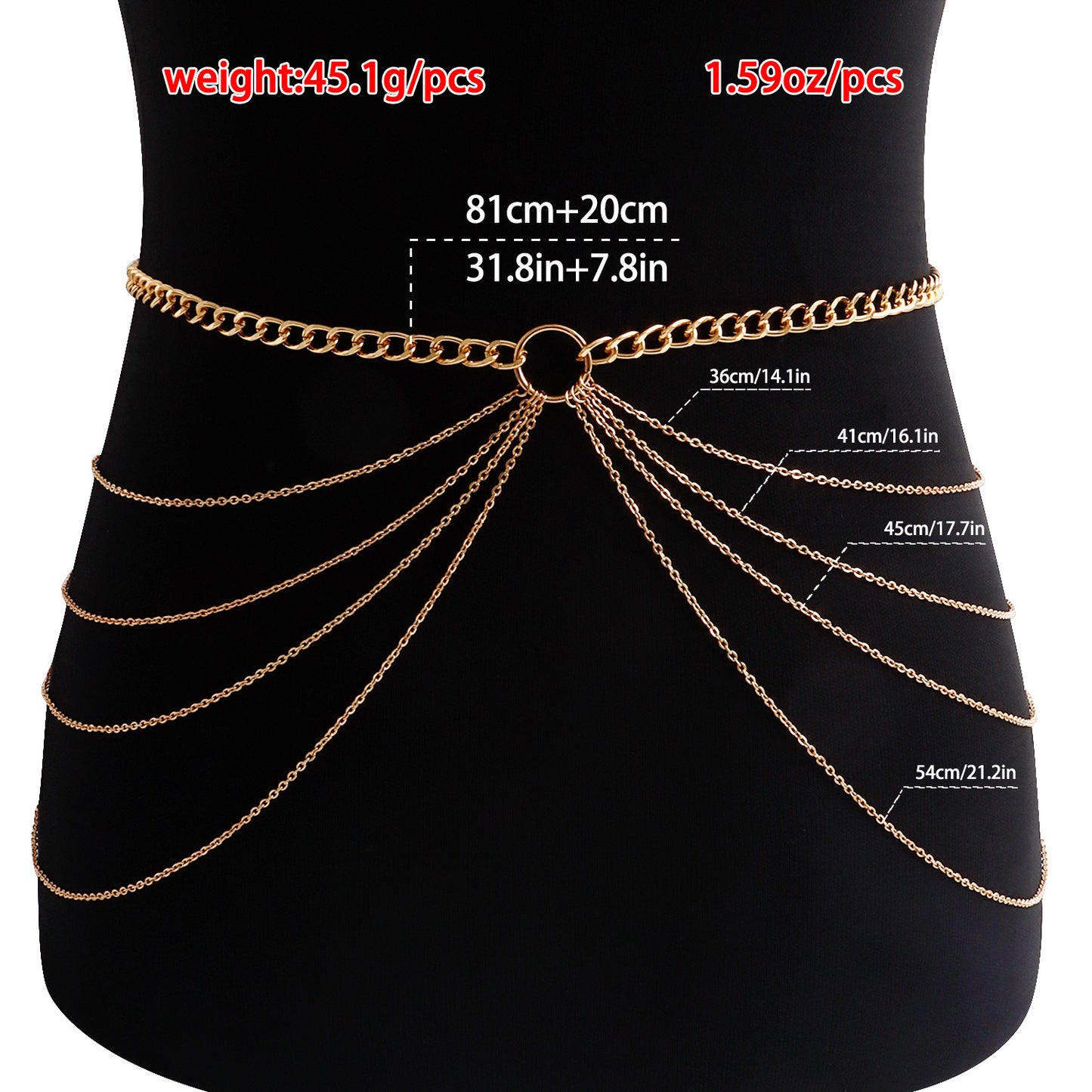 Punk Style Geometric Thin Chain Waist Chain for Women with U-Shaped Fringe and Metallic Finish