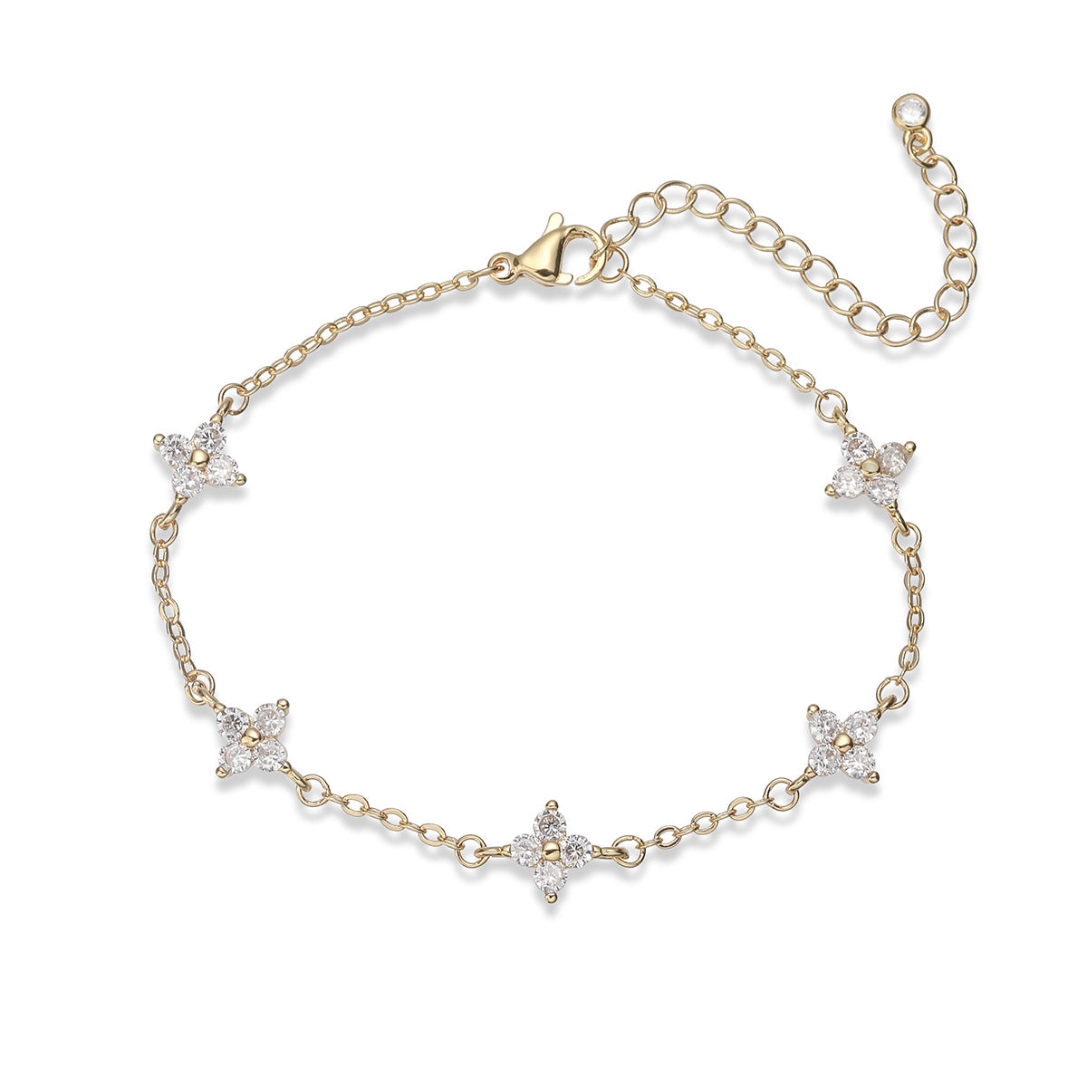 Minimalist 18K Gold Plated Brass Floral Geometric Cubic Zirconia Inlay Bracelet for Women