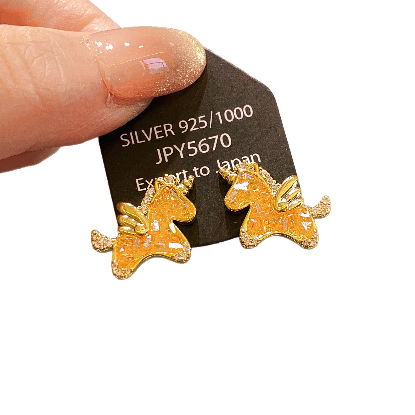 Orecchini a perno di cavallo in Argento 925 placcato Oro 18K di Lusso con Zirconia Cubica e Cristallo