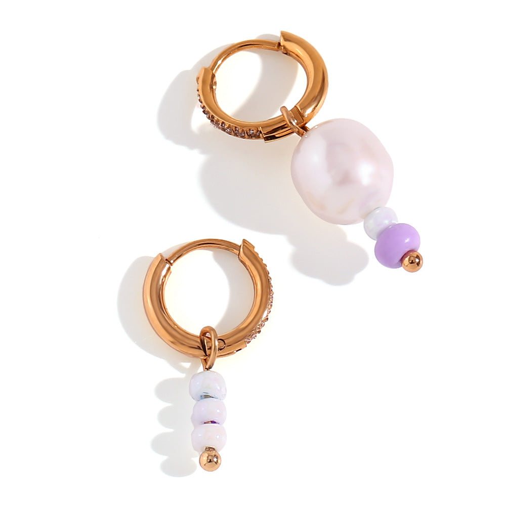 Fashionable Y2K Irregular Geometric Stainless Steel Plated 18K Gold Freshwater Pearl Beaded Hoop Earrings for Women