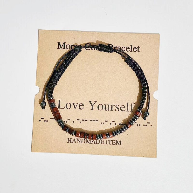 Morse Code Letter Number Wood Bracelet for Unisex