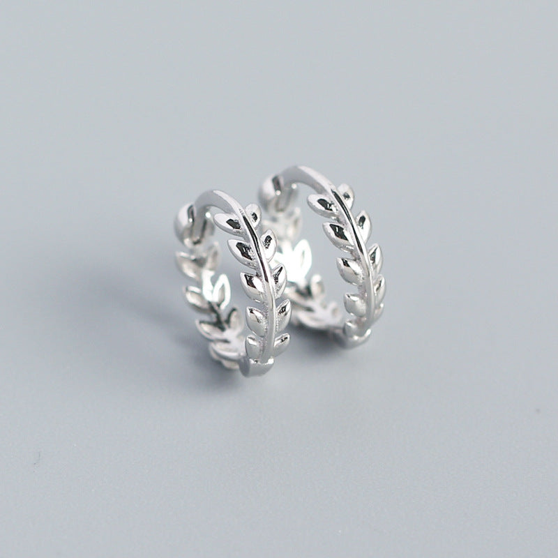 Minimalist 925 Sterling Silver Polished Leaf Hoop Earrings