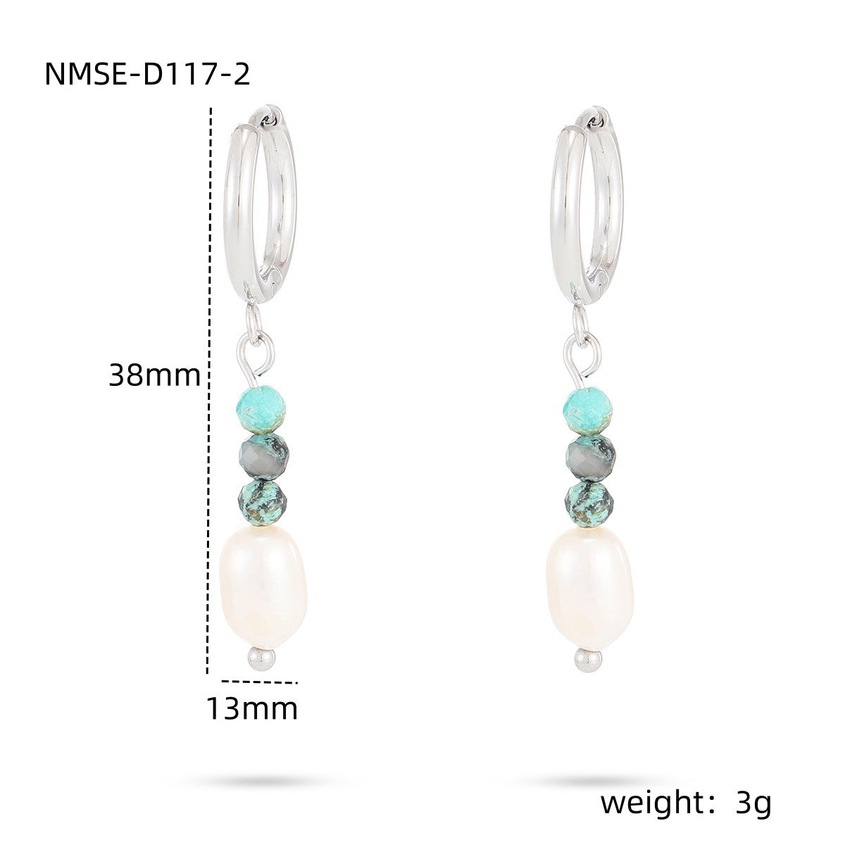 Pendientes de Acero de Titanio en Forma de I, Minimalistas y Elegantes para Mujer, con Acentos de Turquesa Natural y Perlas