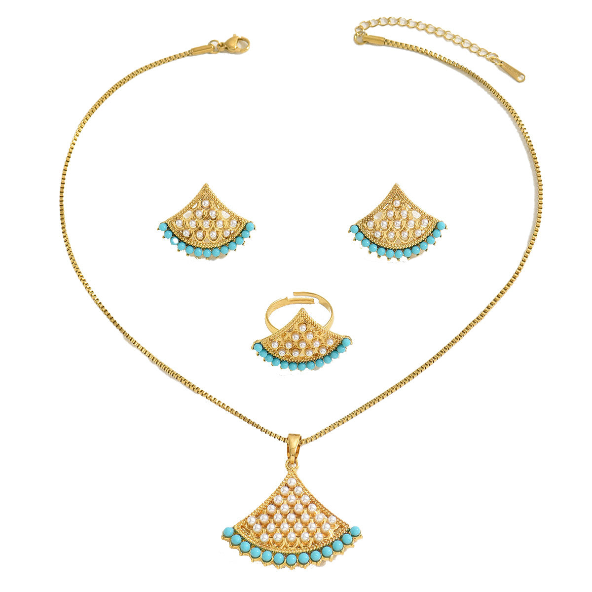 Fashion OL Fan Shape Alloy Jewelry Set with Pearl Inlay for Women