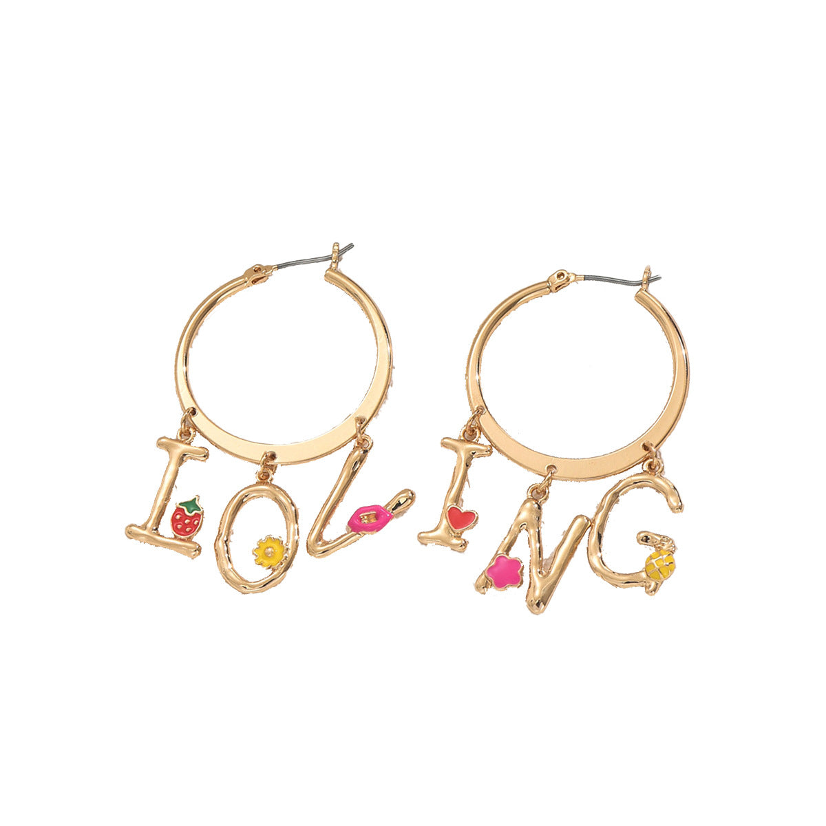 Enamel Letter Stud Earrings for Women Zinc Alloy Heart and Star Shape Fashionable Everyday Ear Jewelry