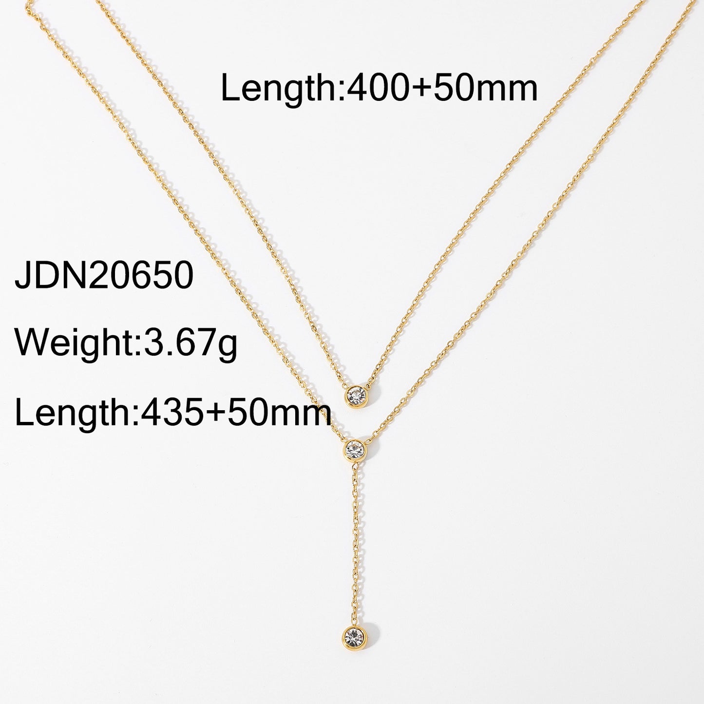 Collar de cadena en Y geométrica de lujo con colgante de circonita de acero titanio chapado en oro de 18 quilates para mujer
