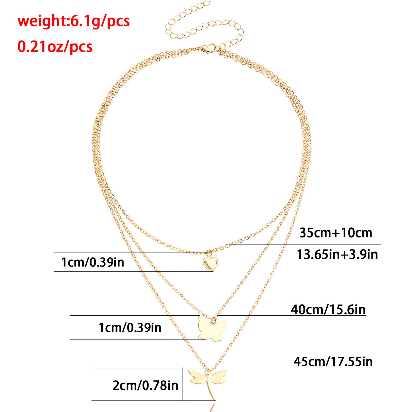 Collana a strati con ciondolo a forma di farfalla e libellula minimalista con charm a cuore in lega con finitura galvanica per donna