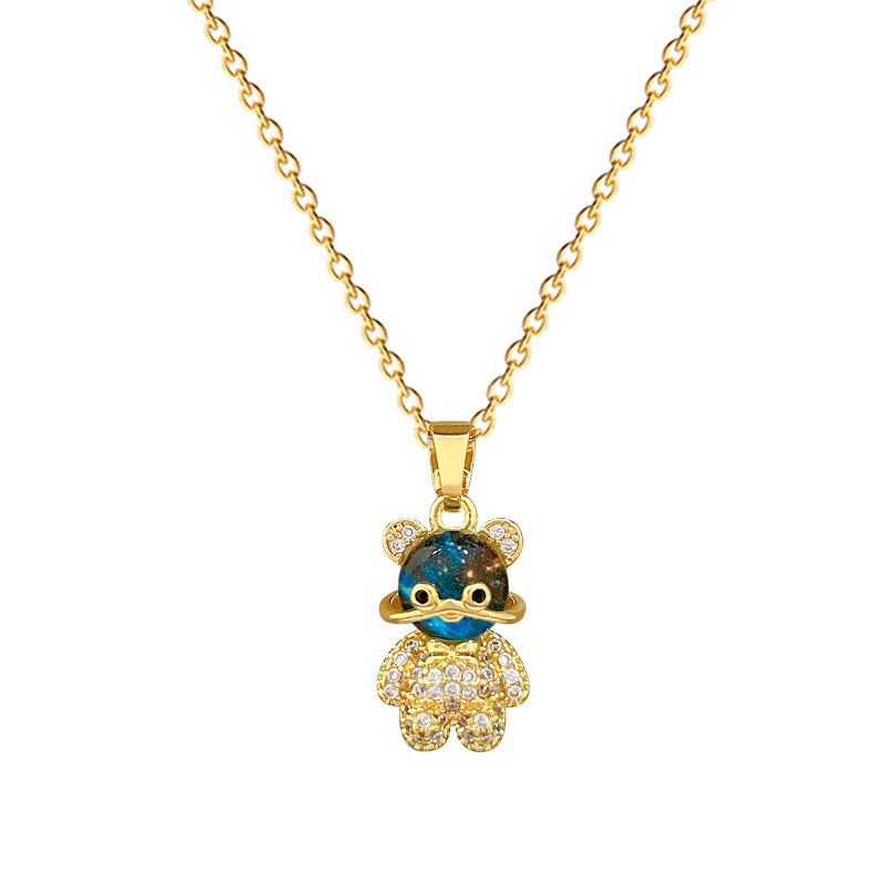 Sweet Luxury Geometric Animal Rhinestone Pendant Necklace Titanium Steel Cable Chain for Unisex