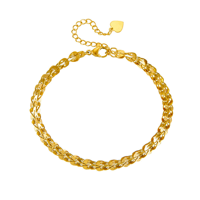 Bracciale a catena con coda di piuma in acciaio inossidabile placcato oro alla moda minimalista da donna
