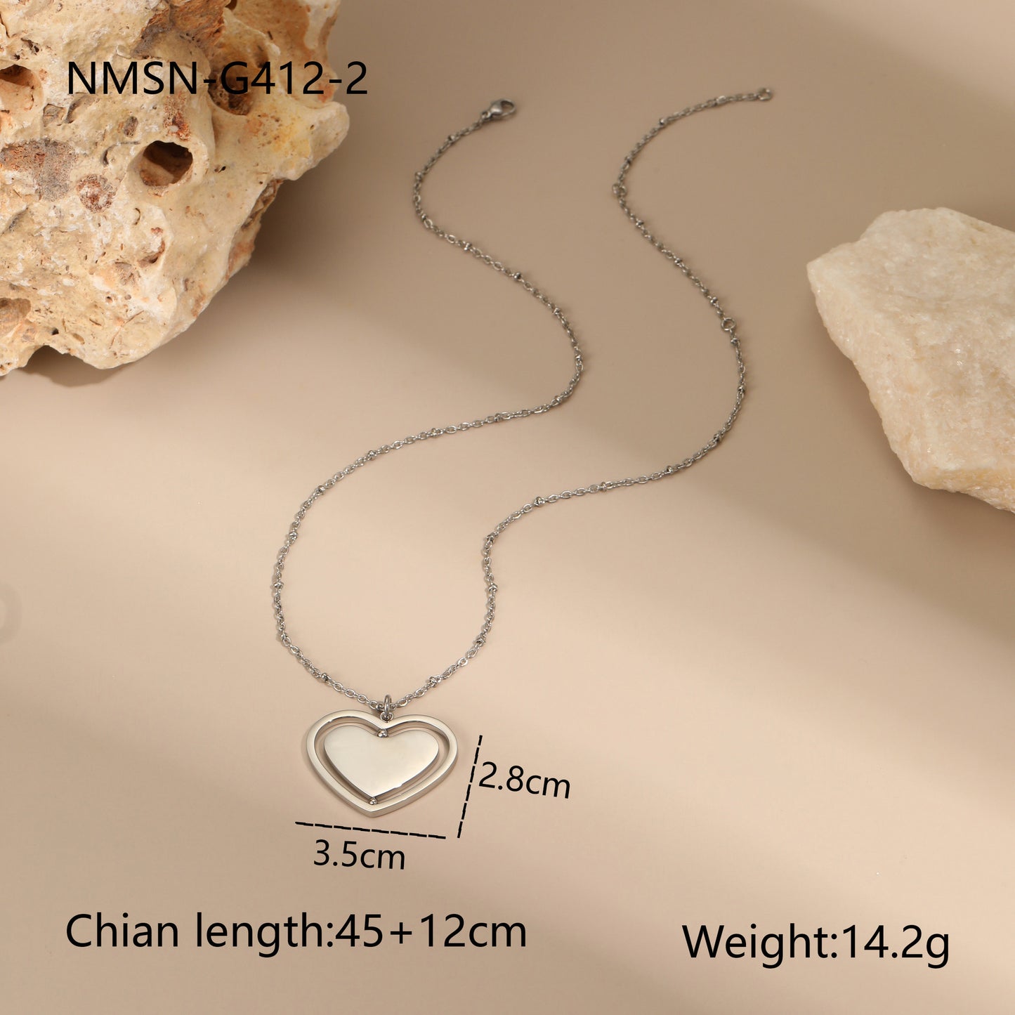 Collana con Ciondolo Rotante Inciso a Cuore Lucidato in Acciaio Inossidabile con Placcatura in Oro 18K per Donna