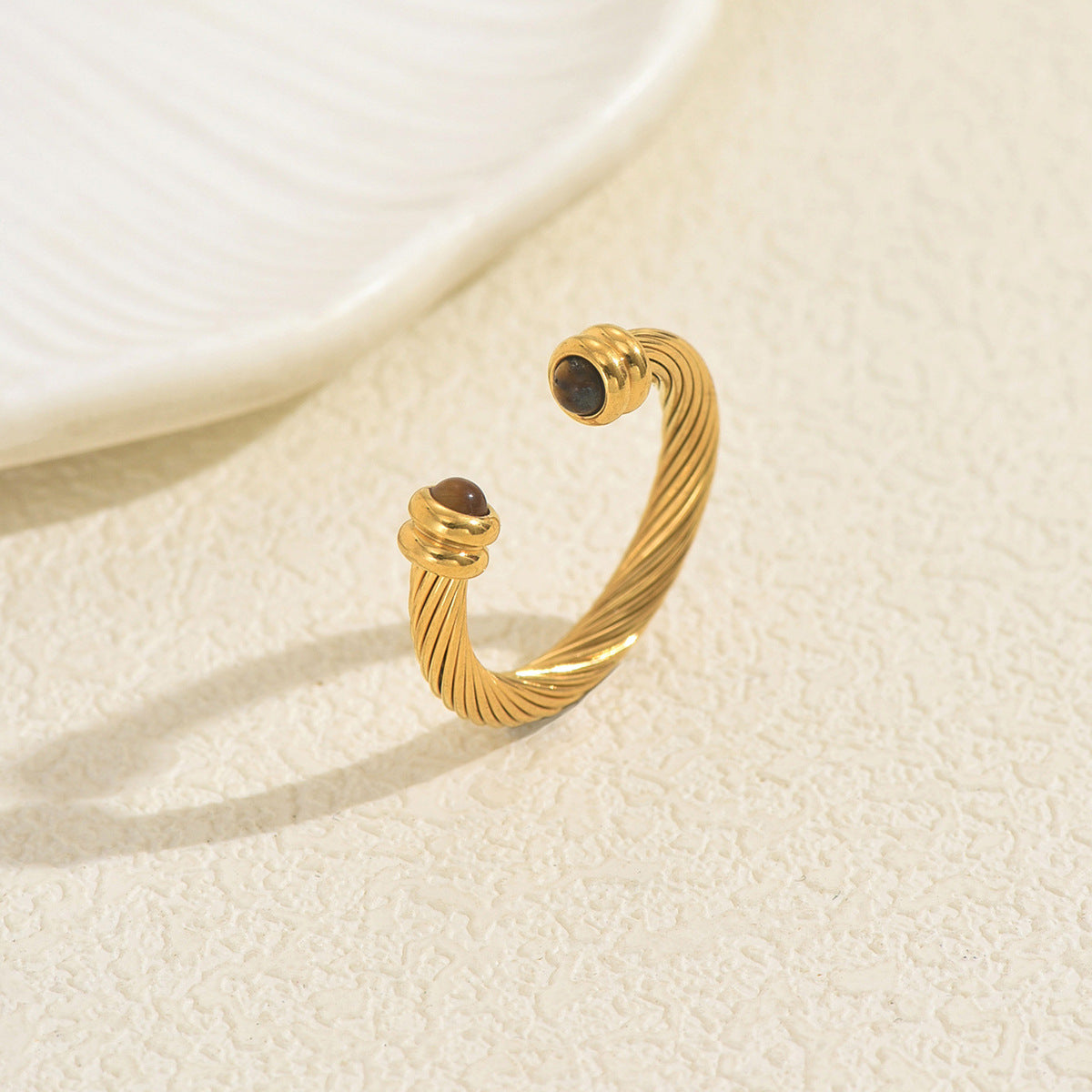 Anello Minimalista Geometrico Regolabile in Lega di Zinco con Intarsio Turchese per Donna, con Fascia a U e Finitura di Lusso