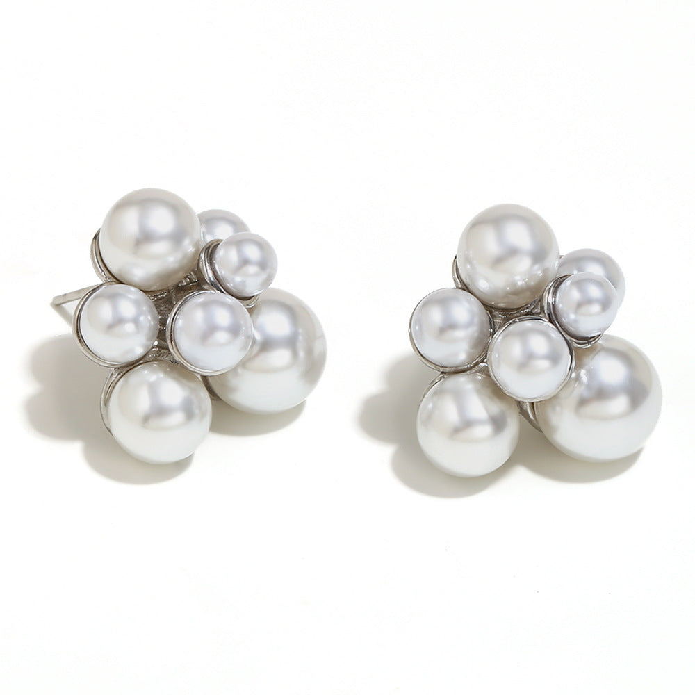 Pendientes de perlas geométricos de estilo francés minimalista en acero inoxidable 316L con baño de oro de 18K