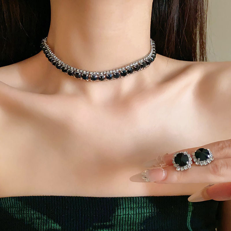 Elegante juego de collar redondo de perlas florales con incrustaciones de circonita para mujer, incluye pendientes, pulsera y cadena de clavícula