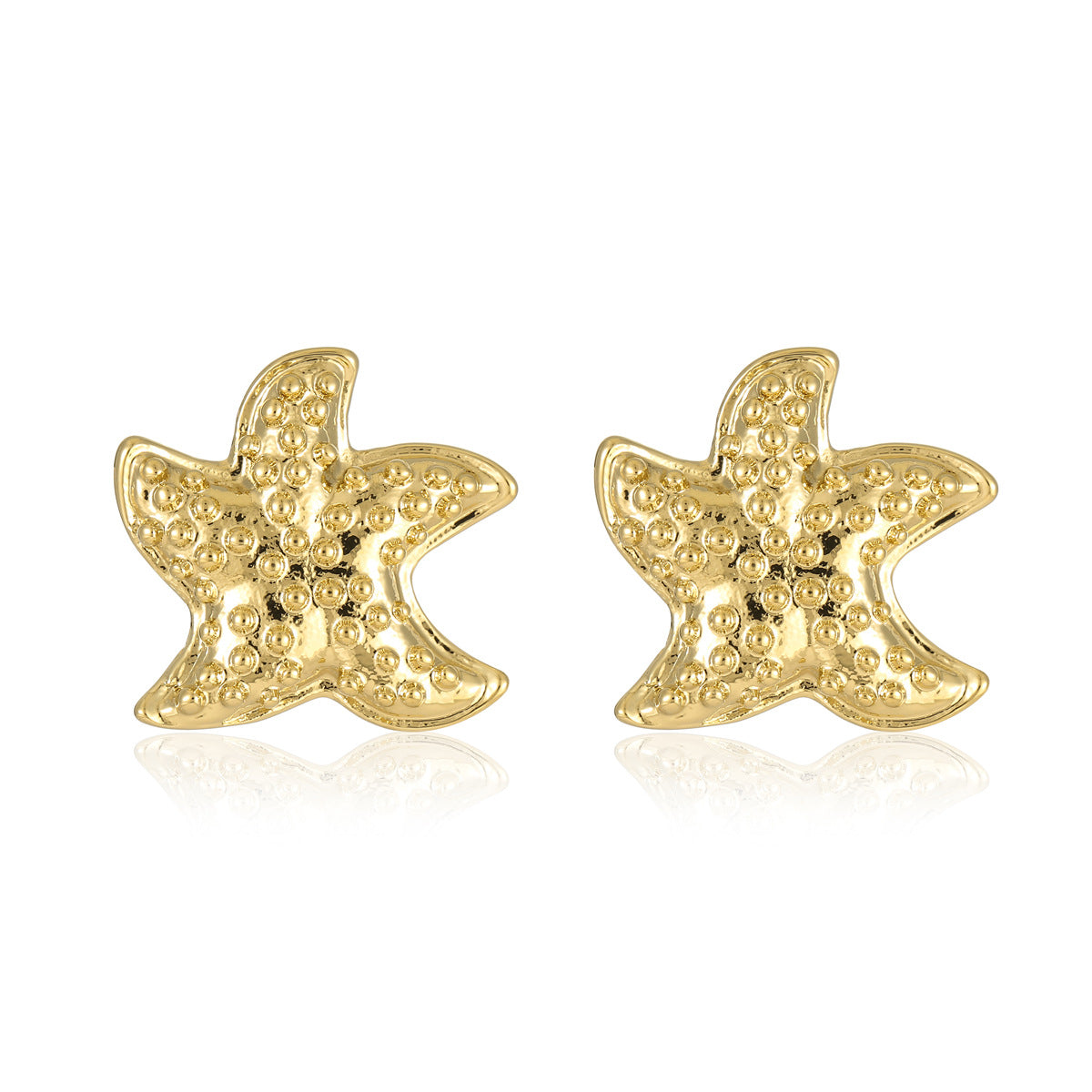Orecchini vintage a stella in acciaio inossidabile con placcatura in oro 18 carati e texture martellata da donna