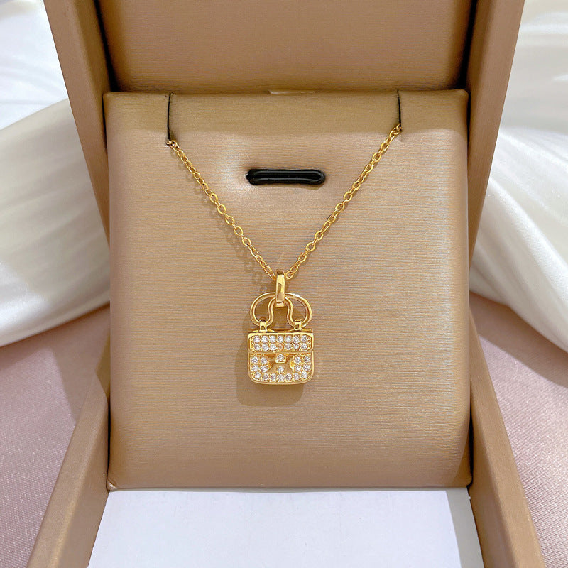 Luxury Fresh and Sweet Geometric Titanium Steel Necklace with Rhinestone Inlay for Women