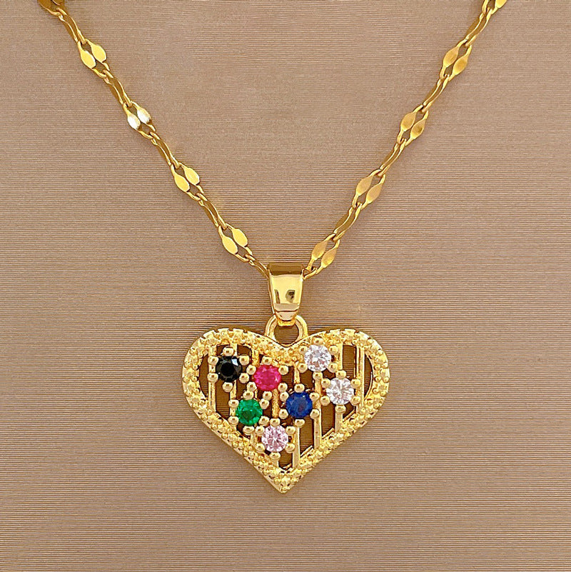 Collana Pendente a Cuore da Donna in Acciaio al Titanio con Strass di Lusso, Catena Regolabile, Gioielli Eleganti per la Clavicola per Matrimoni ed Eventi Formali