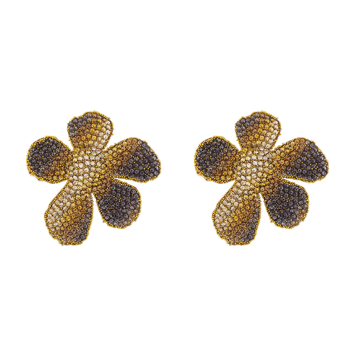 Sweet Floral Alloy Earrings with Full Rhinestone Inlay for Women