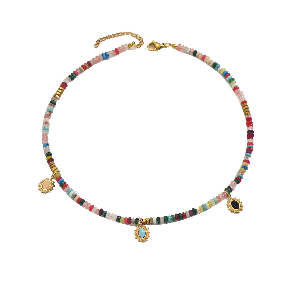 Barra de dije de collar de latón con incrustaciones de piedras preciosas de lunares redondos geométricos elegantes para mujer