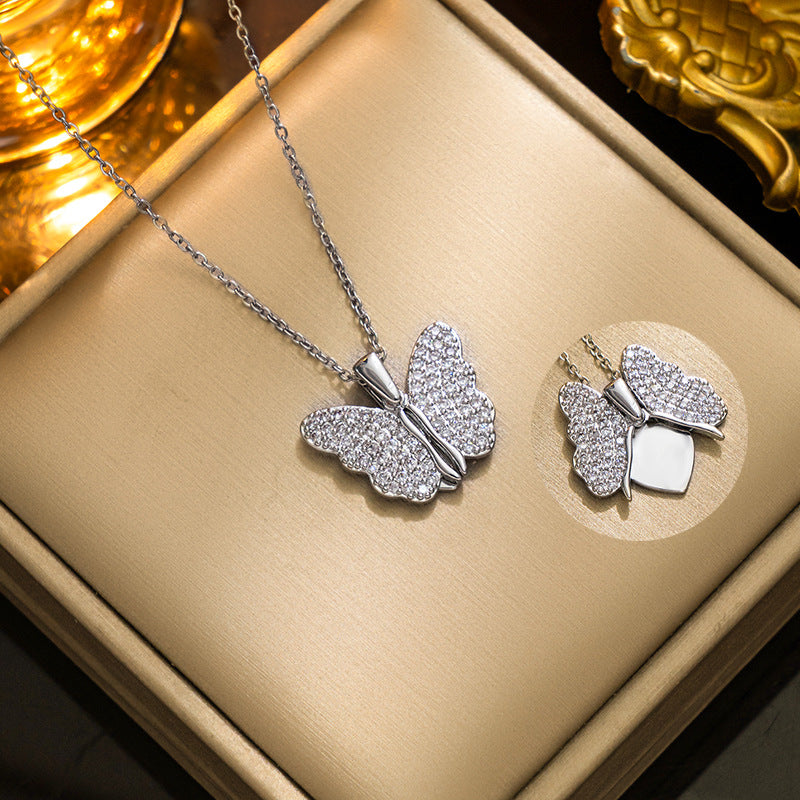 Butterfly Pendant Necklace with Opening Wings Design in Titanium Steel with Electroplated Finish for Women