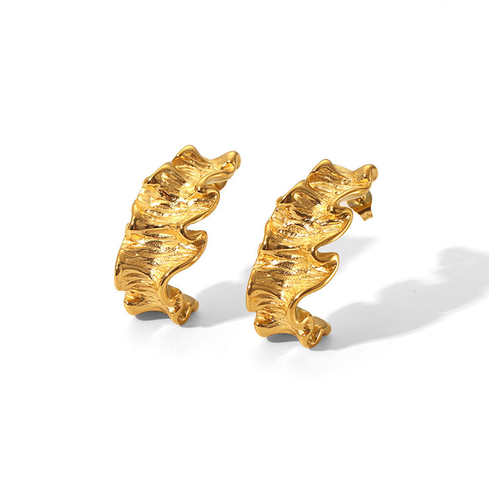 Geometric Irregular Hammered Texture 18K Gold Plated Titanium Steel Earrings for Women