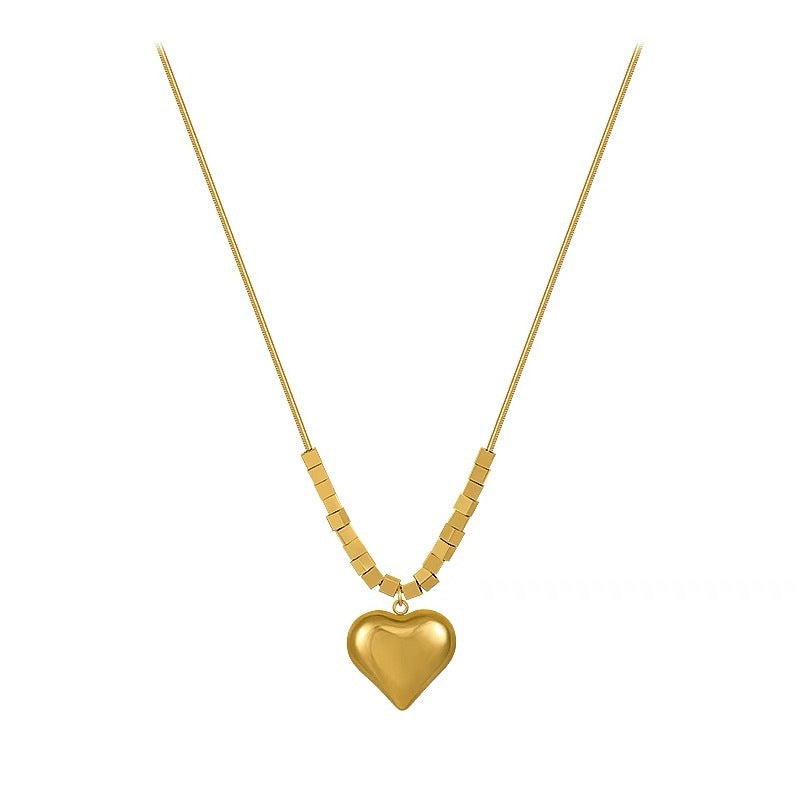 Minimalist Titanium Steel Heart Pendant Necklace for Women with Plated Finish, Clavicle Chain Design