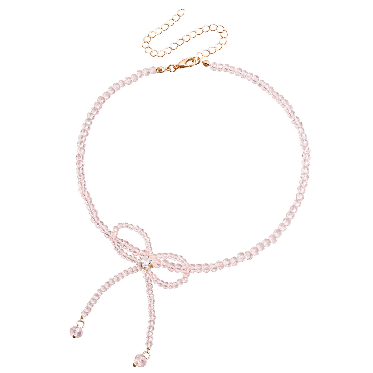 Fashion Minimalist Bow-Shaped Choker Necklace with Black Crystal Beads and Alloy Pendant on Plated Chain