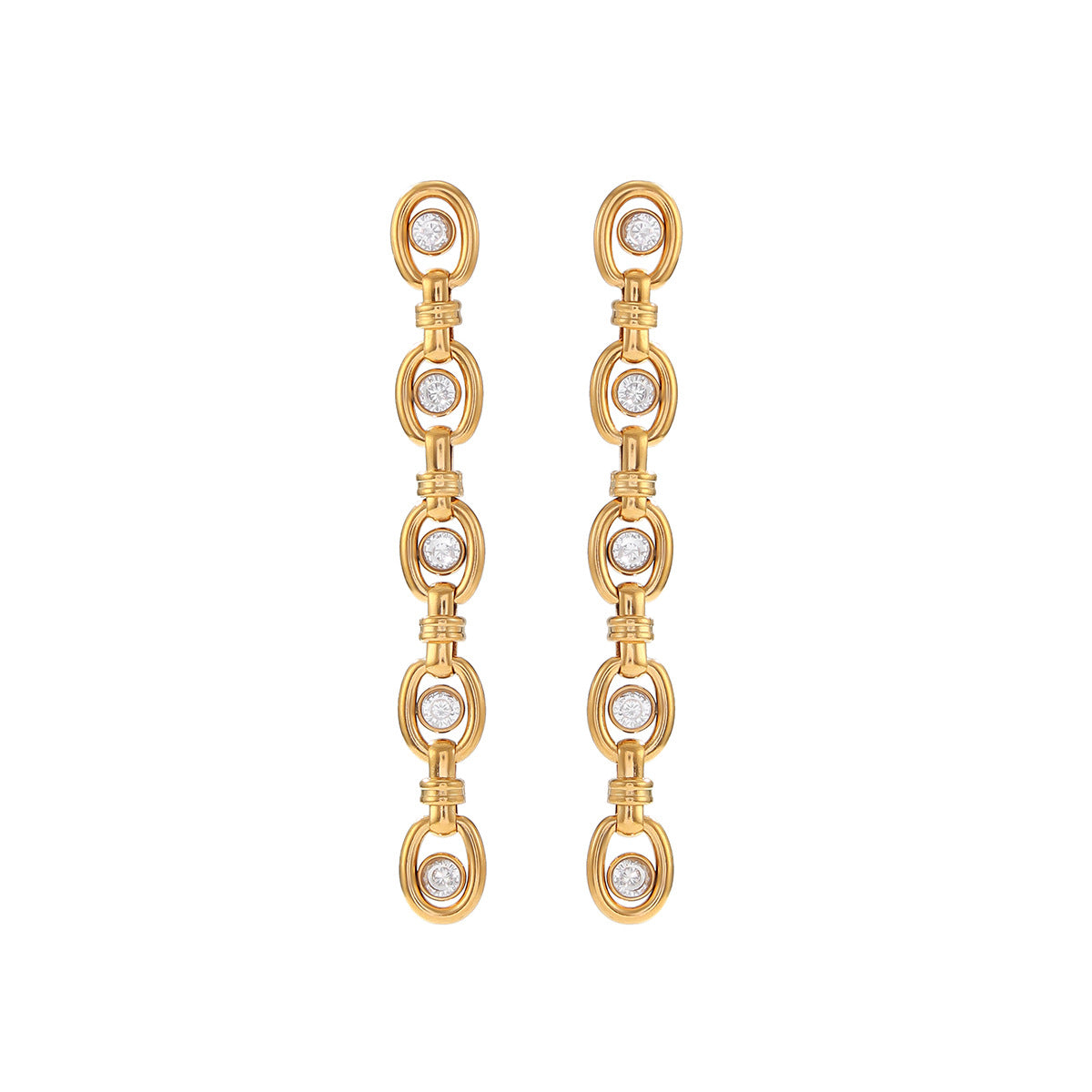18K Gold Plated Stainless Steel Geometric Round Oval Cubic Zirconia Earrings for Women