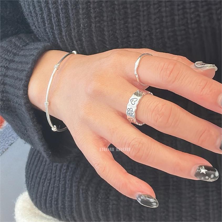 Anello da donna in argento sterling 925 a forma di cuore, minimalista, con finitura lucida e accento geometrico