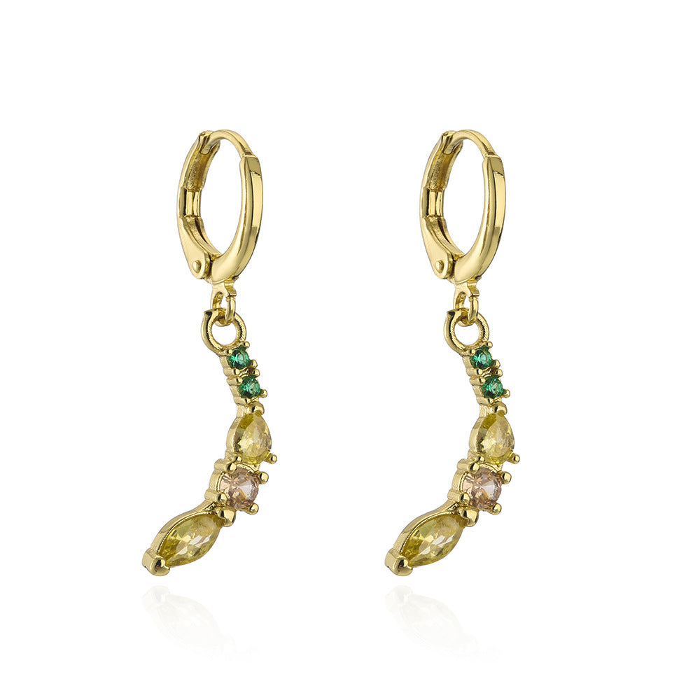 Chic Floral Cherry Geometric Earrings for Women in Copper with 18K Gold Plating and Micro-Paved Zirconia