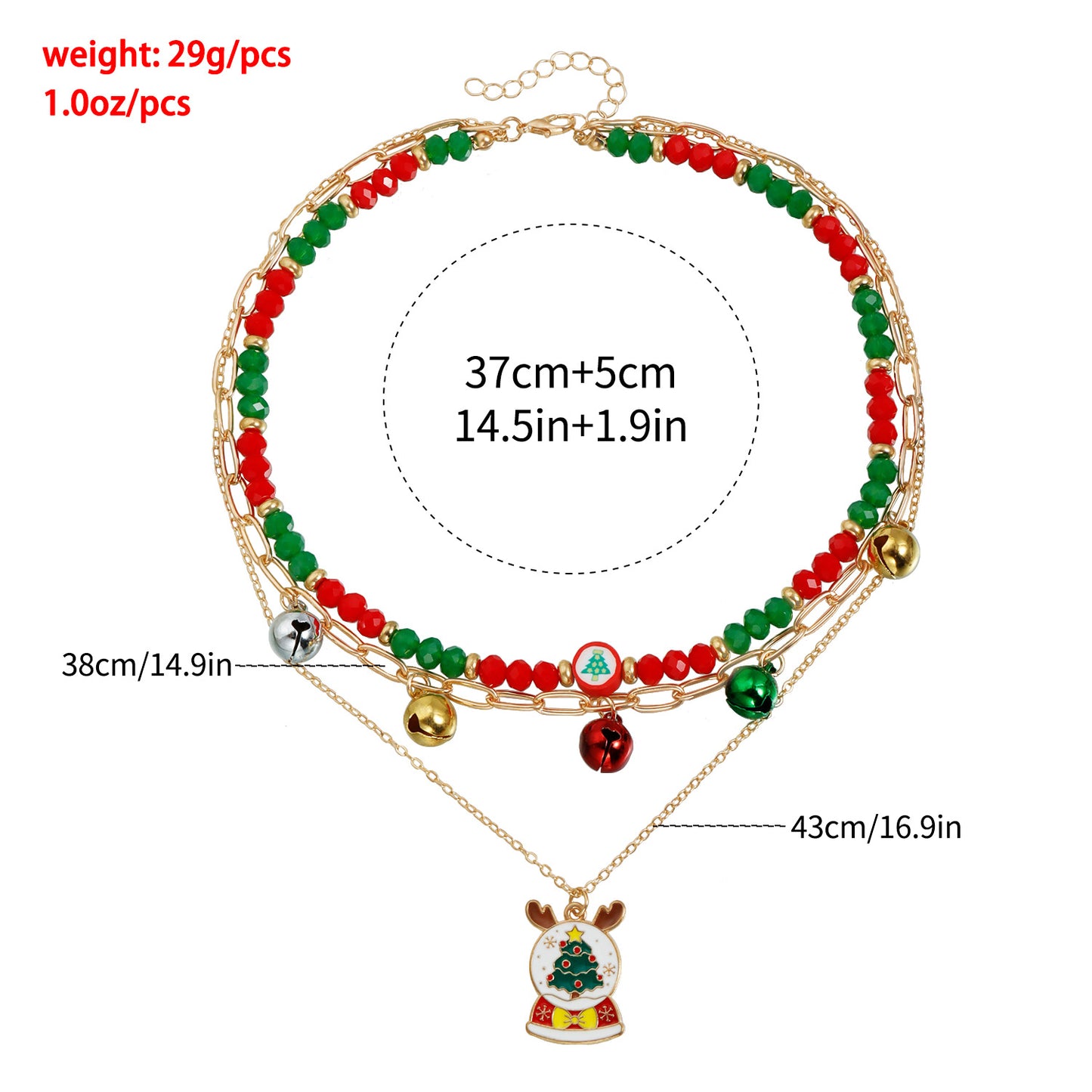 Festive Christmas Tree Pendant Necklace with Jingle Bells Charm Alloy Choker for Women