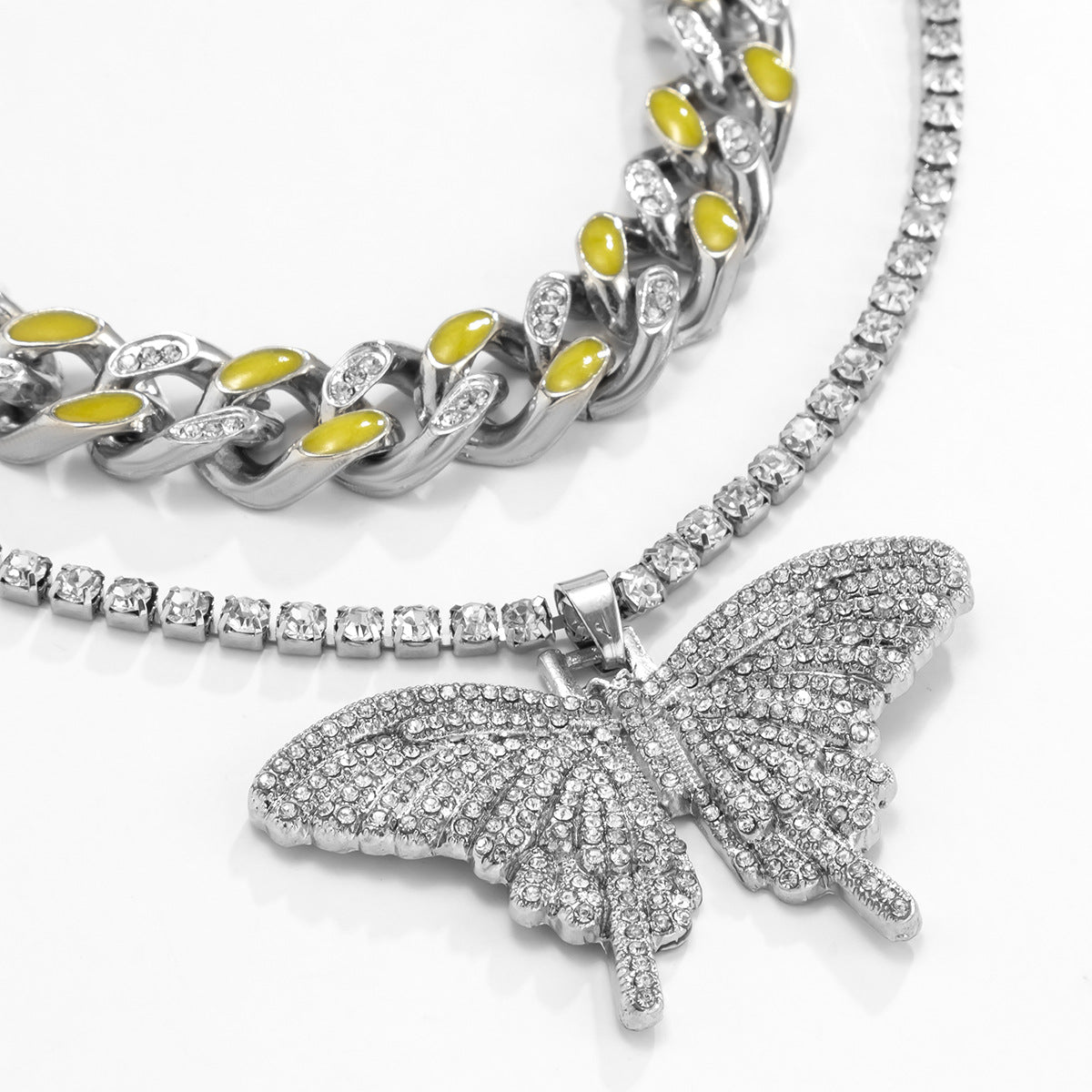 Punk Geometric Cuban Link Necklace for Women with Rhinestone Inlay and Glow-in-the-Dark Accents