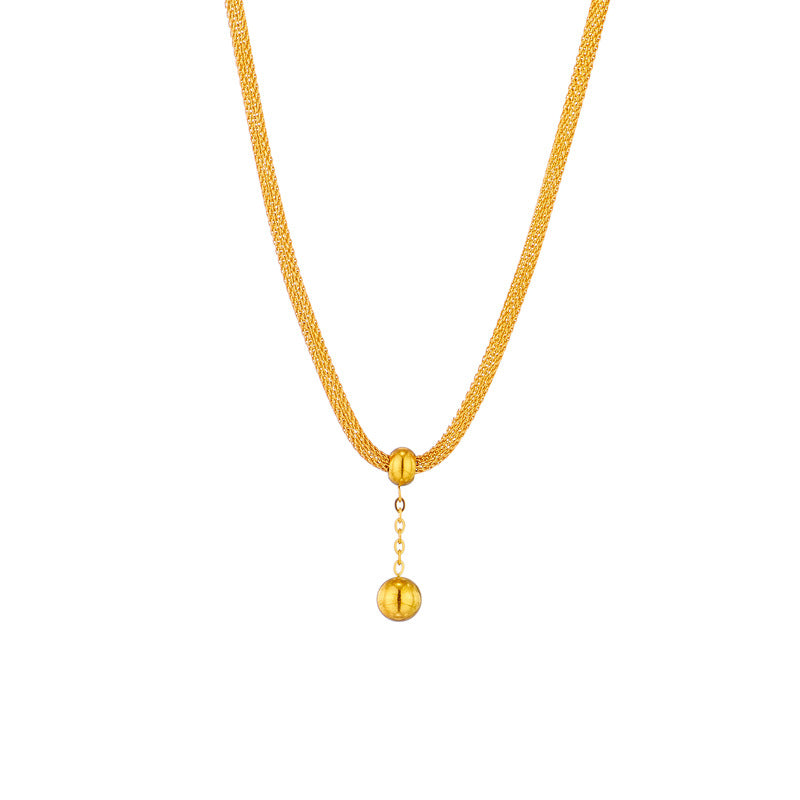 Minimalist Hollow Cylinder Pendant Necklace in Titanium Steel with Gold Beads and Tassel Detail for Women