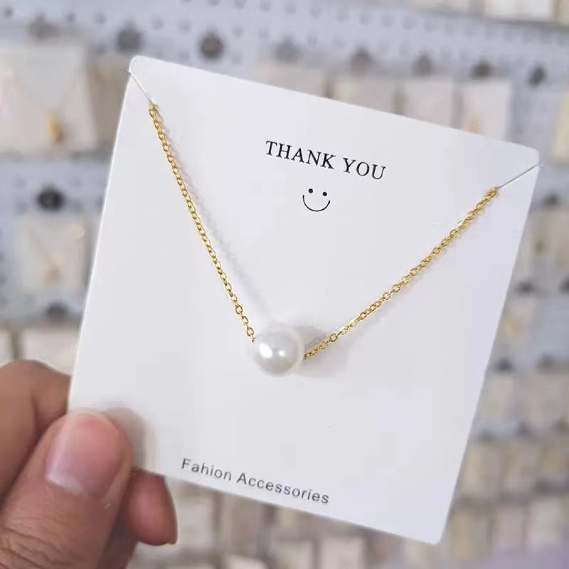 Geometric Minimalist Titanium Steel Necklace with Simulated Pearl Pendant and Plated Finish for Women