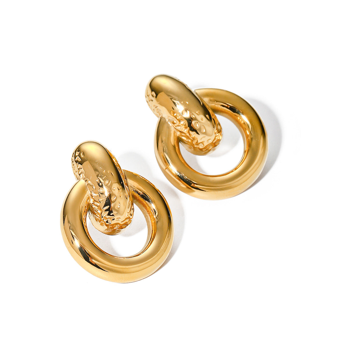 Pendientes de círculo de acero inoxidable chapado en oro de 18 quilates de estilo minimalista Ins para mujer