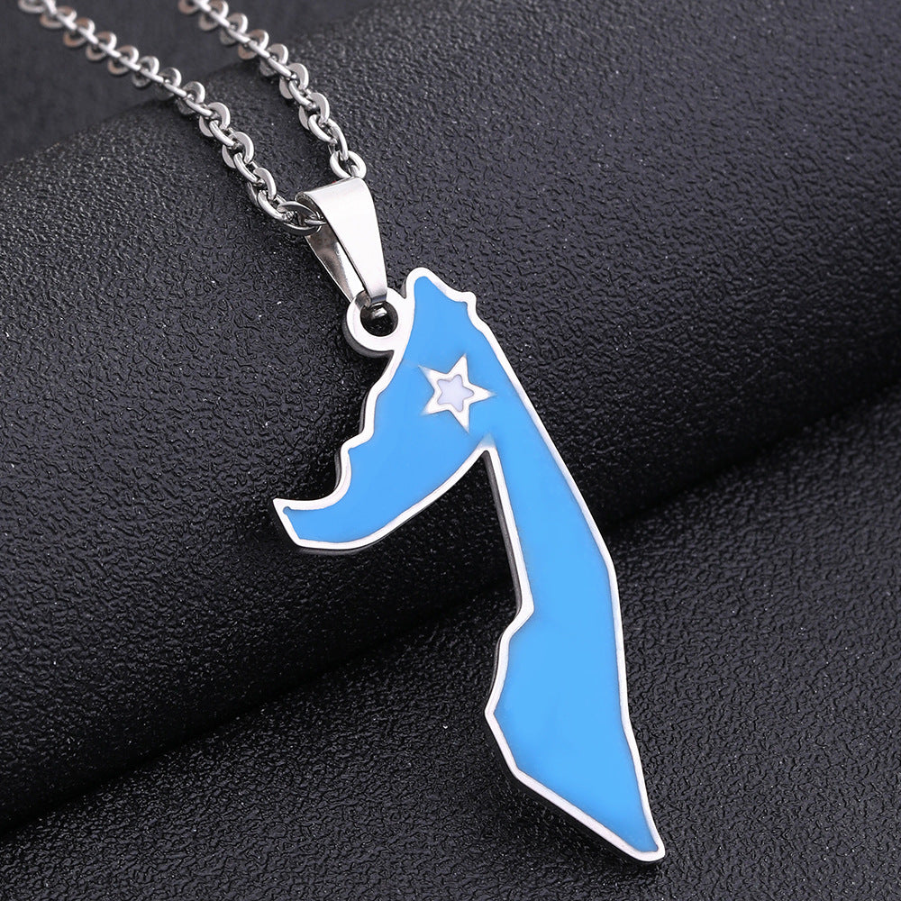Collar con colgante de mapa étnico geométrico de acero inoxidable esmaltado para mujer con cadena tipo O