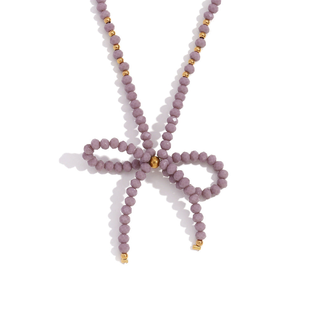 Elegante collar con colgante de titanio en forma de lazo con cuentas de acero inoxidable galvanizadas para mujer