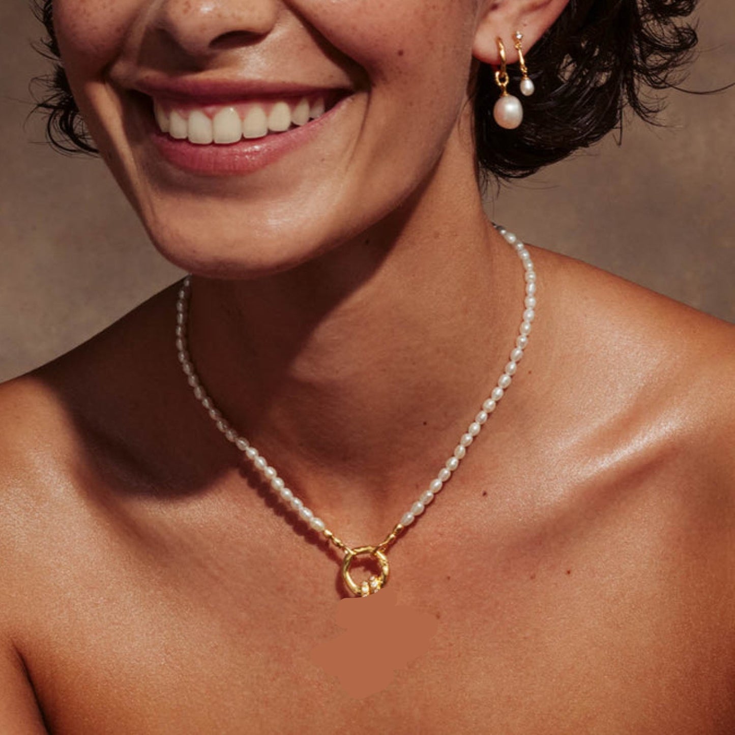 Vintage Gold Plated Geometric Round Brass Pearl Pendant Necklace for Women