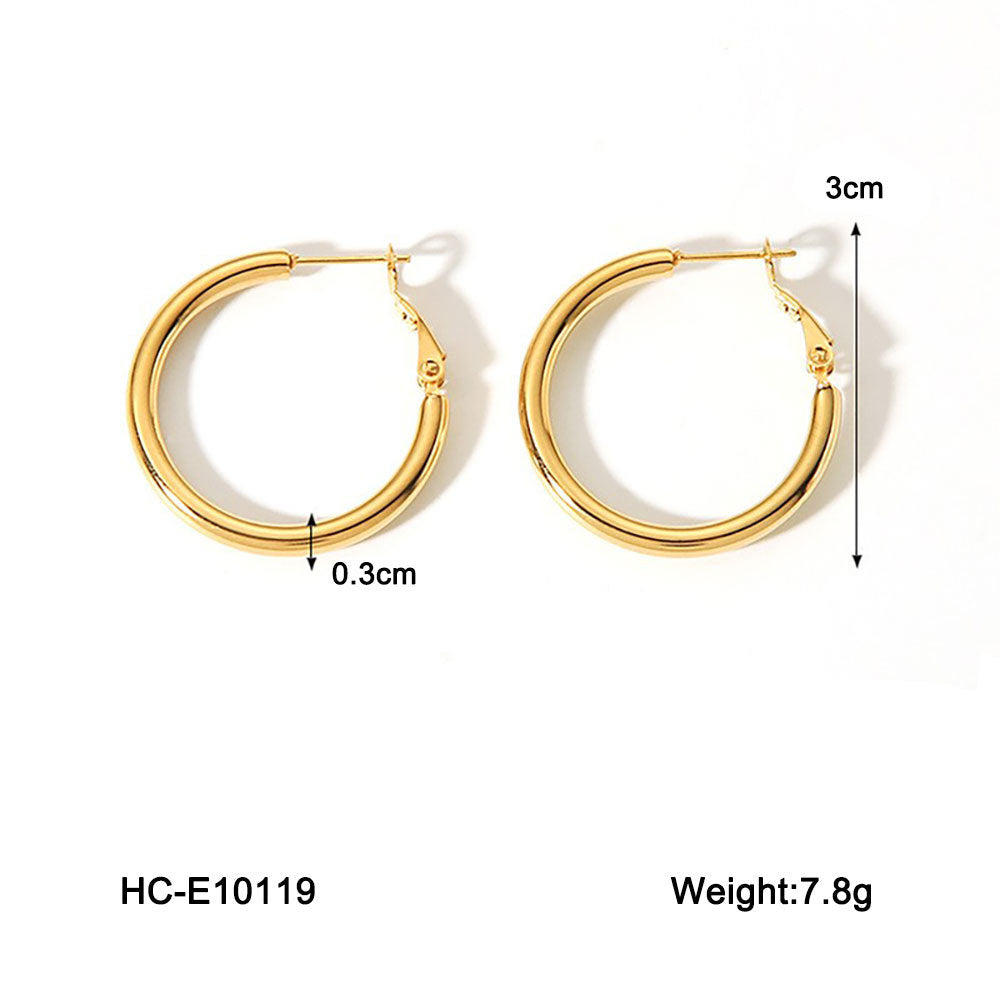 Minimalist Geometric Stainless Steel Hoop Earrings with 18K Gold Vacuum Plating for Women