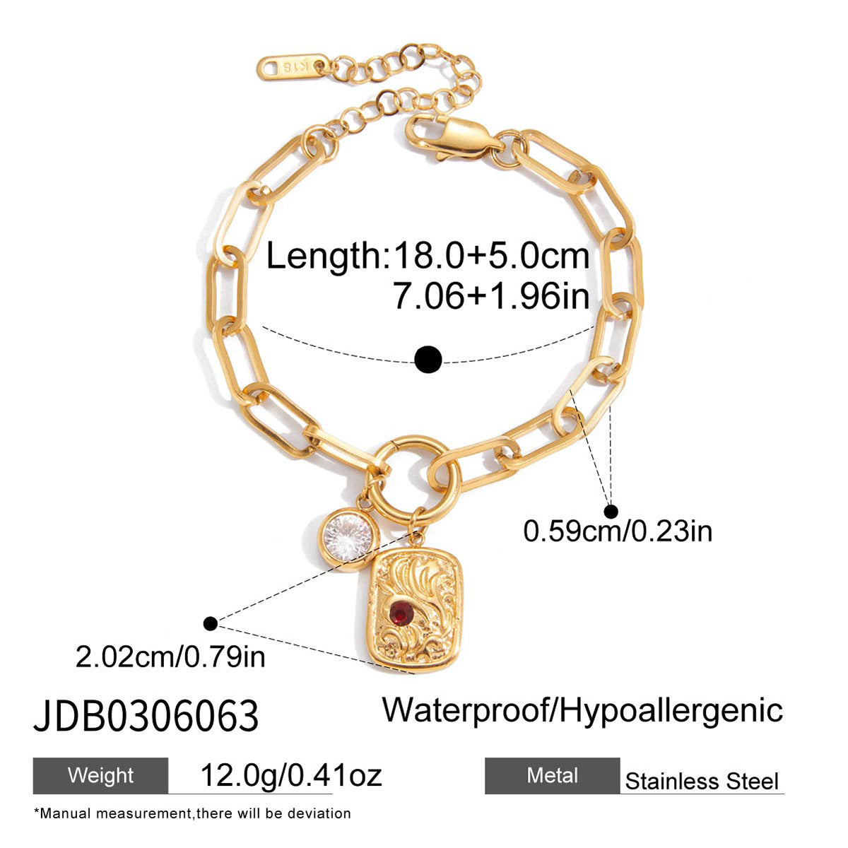 Set Collana e Bracciale con Ciondolo a Croce Geometrica Minimalista a Corona con Numeri Romani in Acciaio al Titanio con Intarsi in Strass e Finitura Placcata da Donna