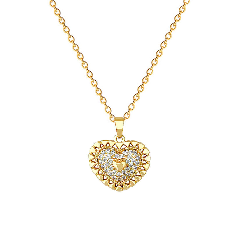 Sweet Minimalist Heart Geometric Rhinestone Titanium Steel Necklace for Unisex