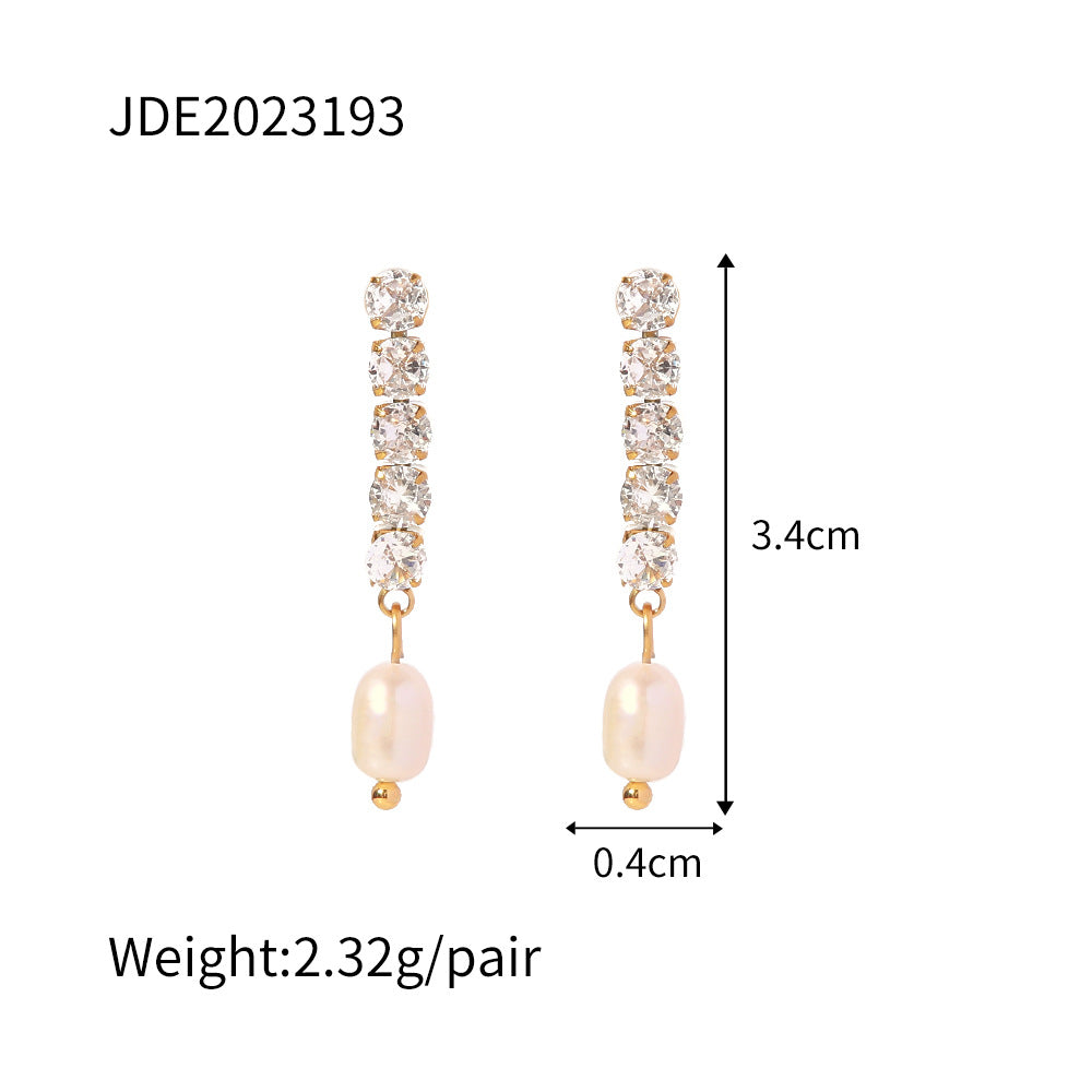 Orecchini a perno geometrici minimalisti in acciaio inossidabile con accenti di zirconi placcati in oro 18 carati da donna