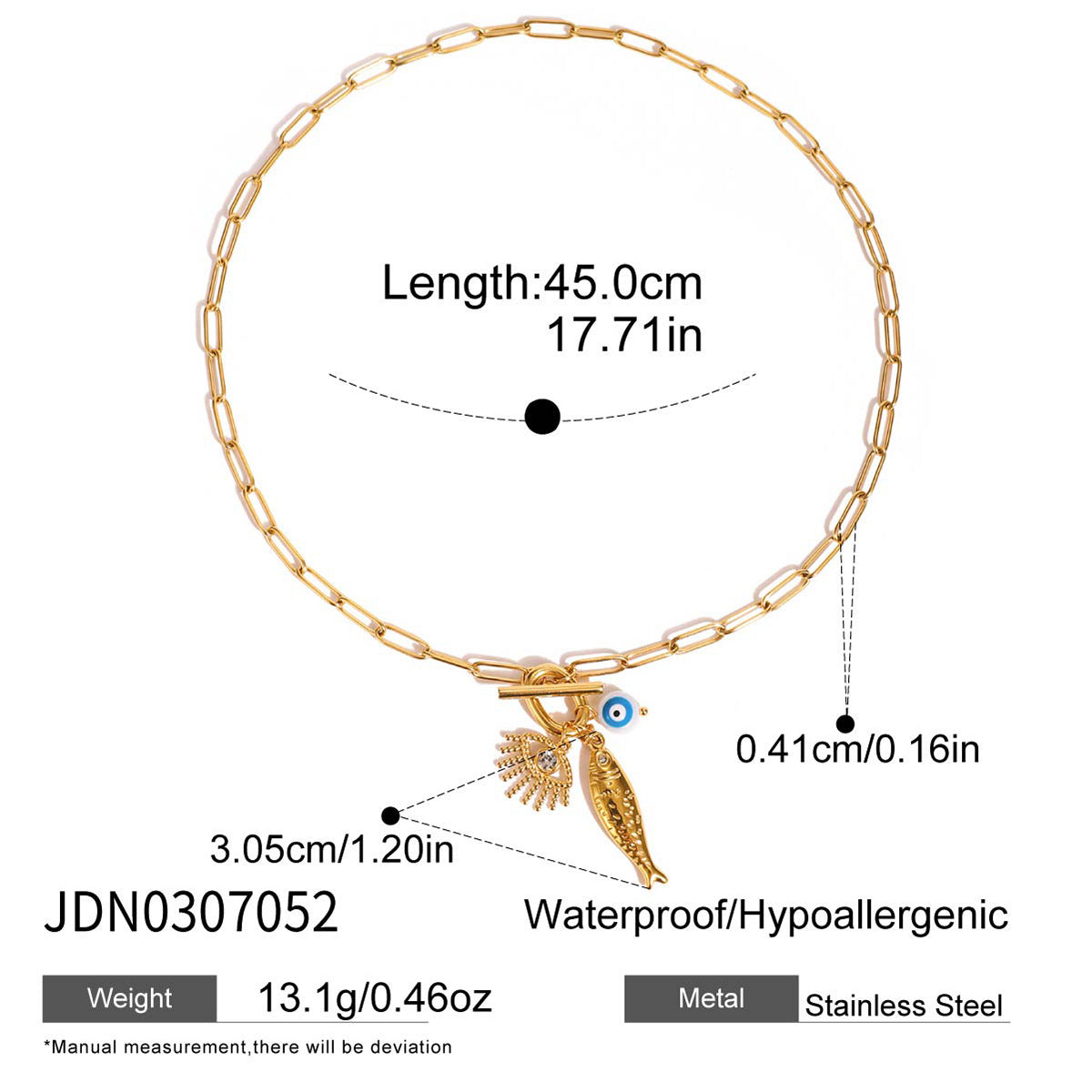 Collana con Pendente Occhio di Demone Geometrico da Donna in Acciaio al Titanio con Finitura Galvanizzata