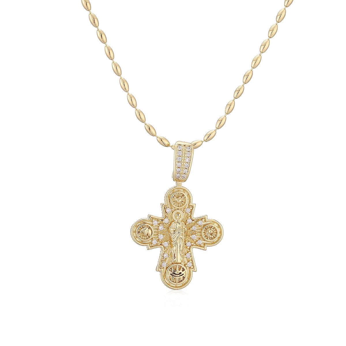 Minimalist Hip-hop Geometric Cross 18K Gold Plated Brass Cubic Zirconia Pendant Necklace
