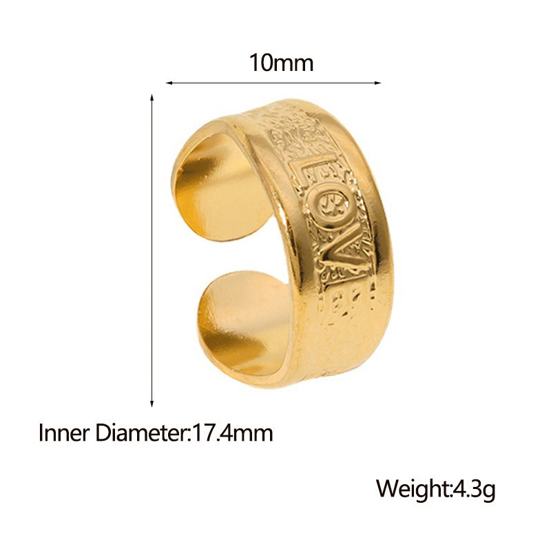 Anello Minimalista Geometrico a Forma di Cuore in Acciaio Inossidabile, Placcato Oro 18K, con Fascia Aperta Regolabile, Gioiello di Moda per Donna