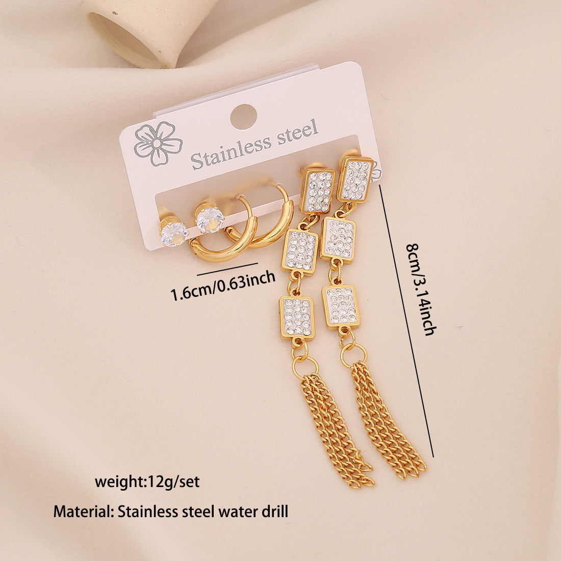 Fashionable Floral and Teardrop-Shaped Stainless Steel Stud Earrings with Dangle Fringe for Women