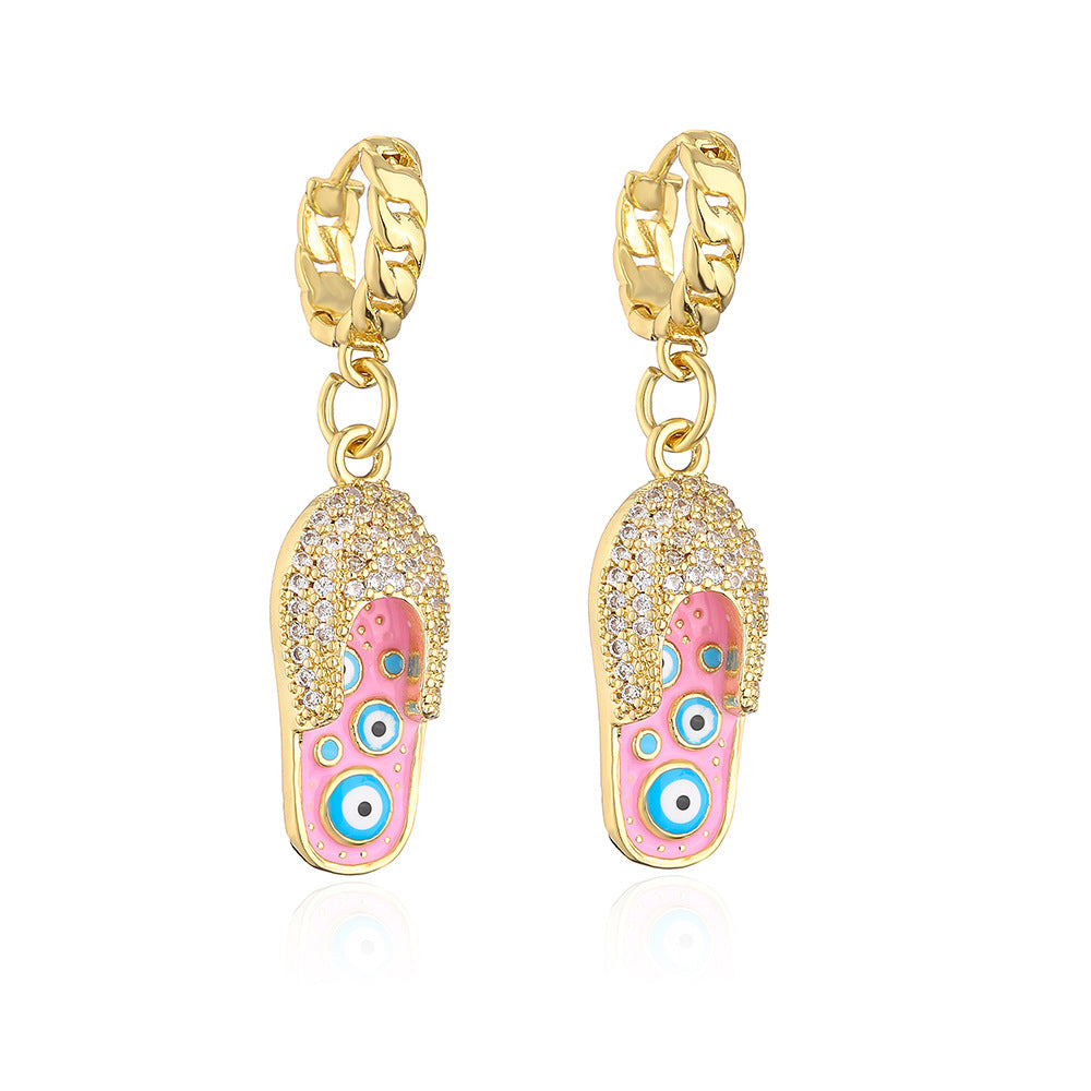 Orecchini pendenti a goccia a forma di occhio in smalto geometrico minimalista da donna in ottone con placcatura in oro vero e zirconi