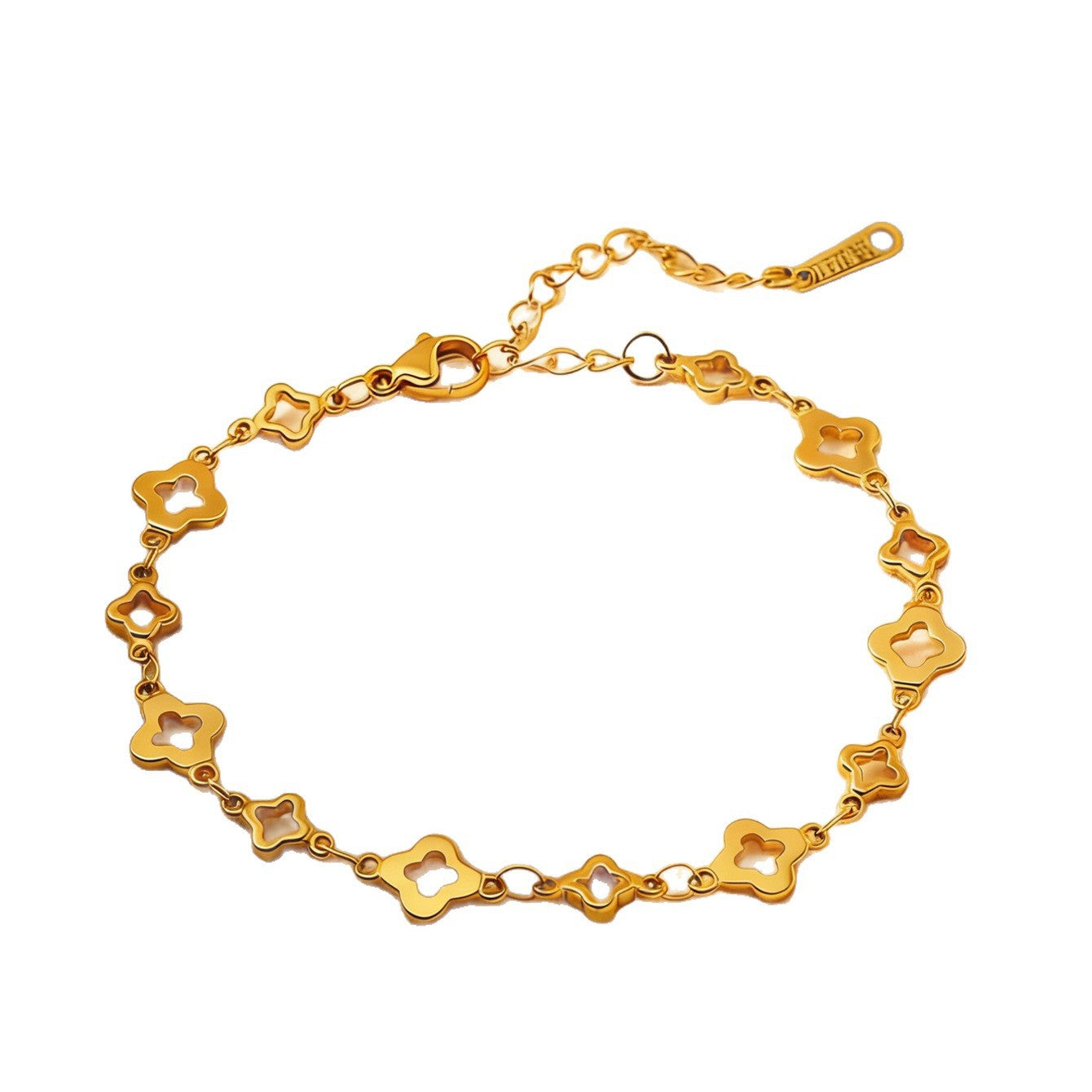 Bracciale vintage elegante in acciaio inossidabile placcato a quattro foglie per donna